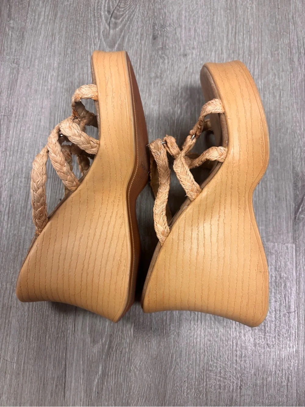Vintage Y2K Xhilaration Platform Wedge Sandals Braided Raffia Straw Womens 6.5
